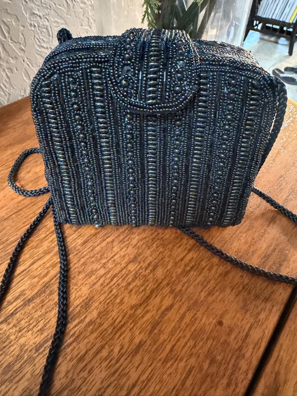 Embellished Black Beaded Crossbody Bag